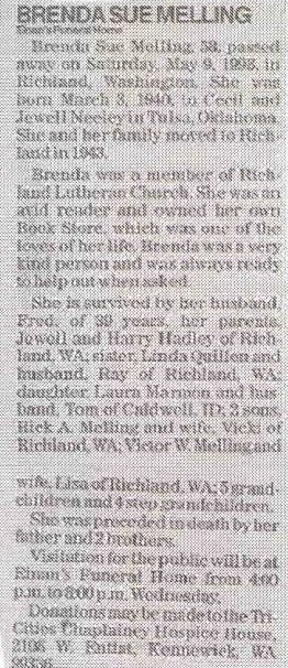 Brenda Neeley Melling - Funeral Notice